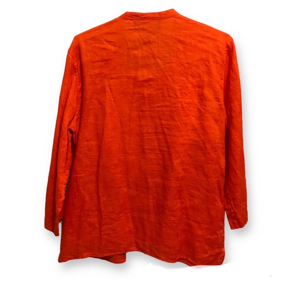 Sag Harbor 100% Linen Orange Button Front Faux Cami Long Sleeve Shirt NWOT - Picture 15 of 16